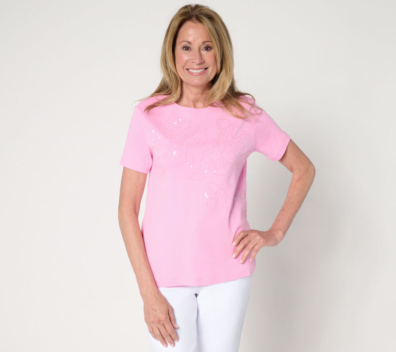 Isaac Mizrahi Live! Easy Fit Cotton Crew Neck Sequin T-Shirt — View 12