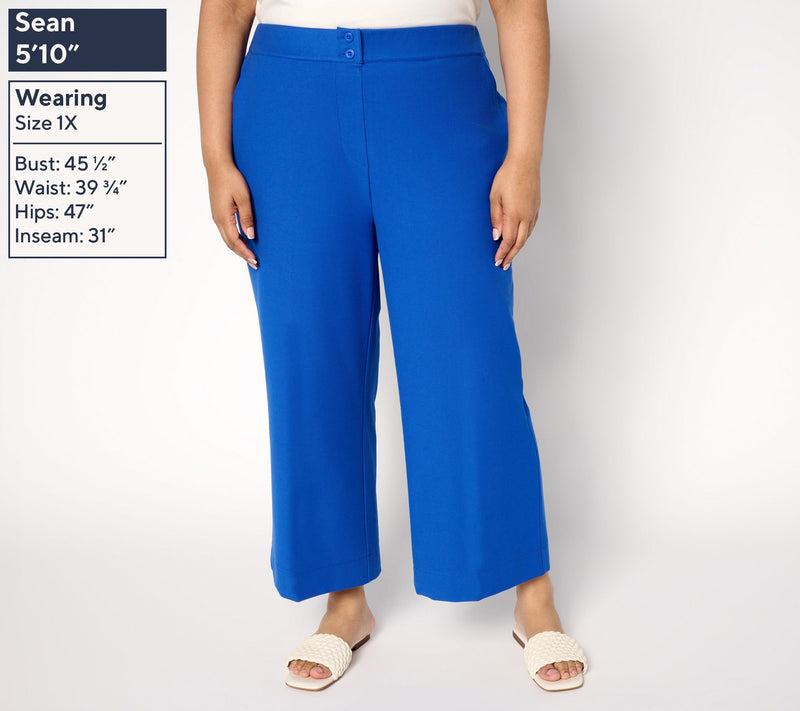 Isaac Mizrahi Live! Regular Knit Twill Wide Leg Crop Trouser — View 2