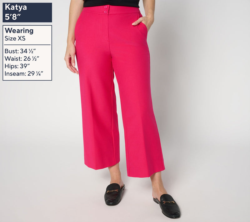 Isaac Mizrahi Live! Regular Knit Twill Wide Leg Crop Trouser — View 3