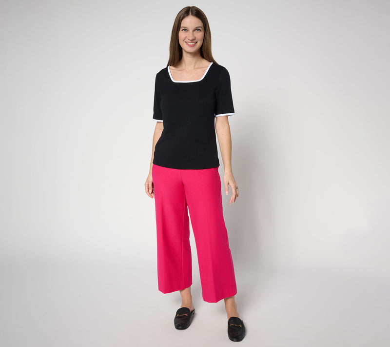 Isaac Mizrahi Live! Regular Knit Twill Wide Leg Crop Trouser — View 5