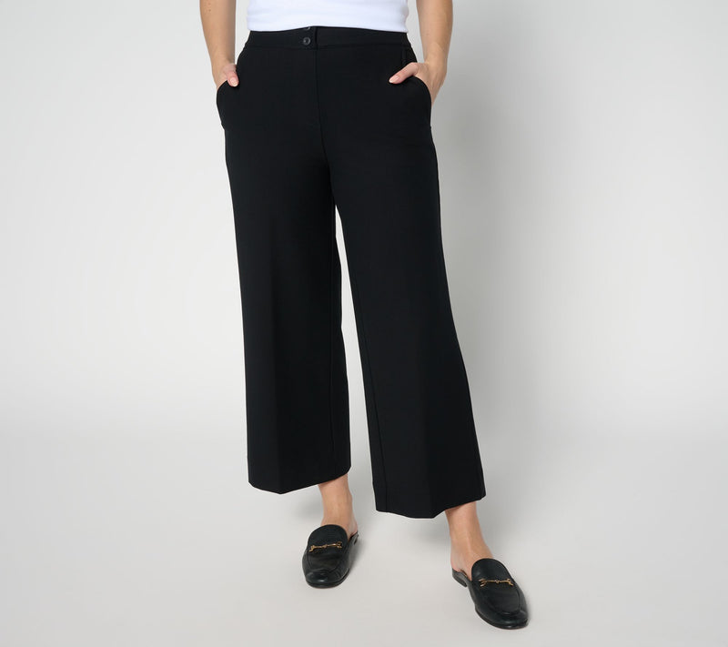 Isaac Mizrahi Live! Petite Knit Twill Wide Leg Crop Trouser — View 7