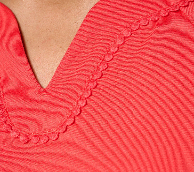 Sport Savvy Cotton Span Elbow Sleeve Top with Pom Neckline — View 6