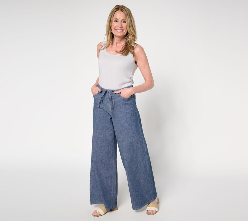 Peace Love World Petite Tie-Waist Wide Leg Denim Jeans — View 9