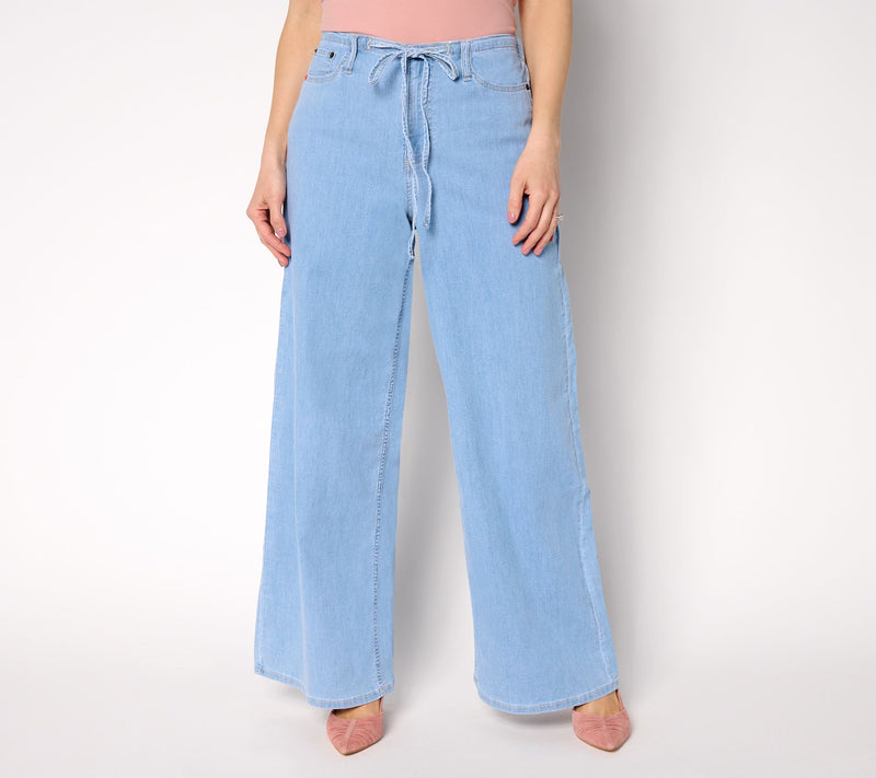 Peace Love World Petite Tie-Waist Wide Leg Denim Jeans — View 6