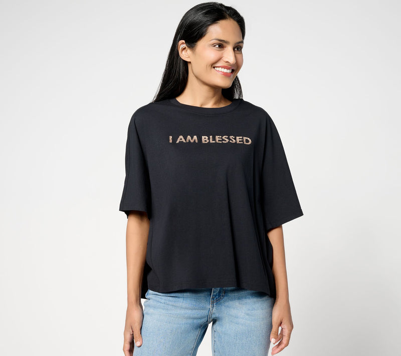 Peace Love World Boheme Sueded Cotton Graphic Tee with Embroidery — View 14