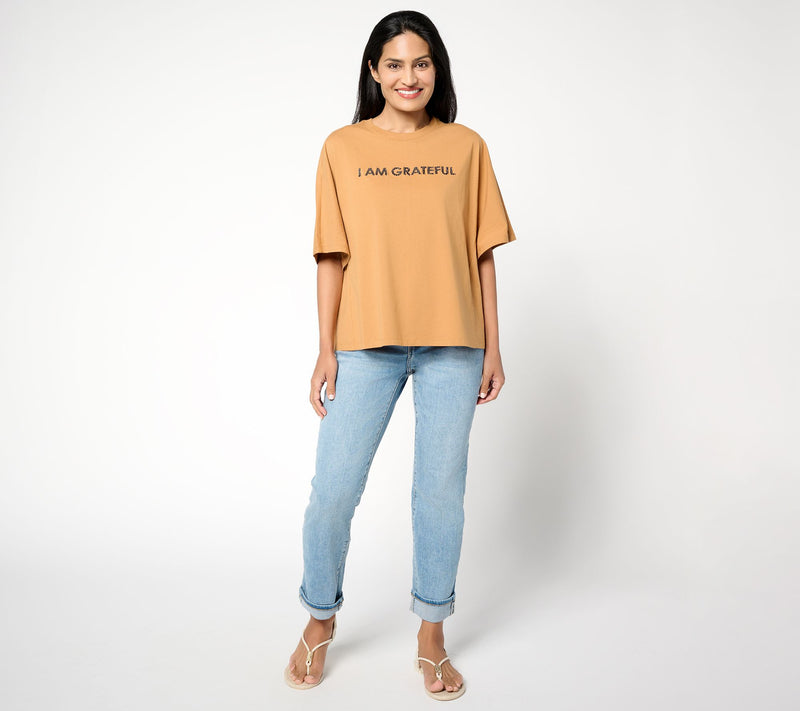 Peace Love World Boheme Sueded Cotton Graphic Tee with Embroidery — View 7
