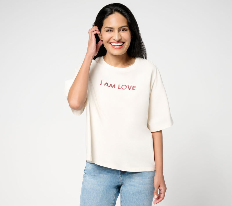 Peace Love World Boheme Sueded Cotton Graphic Tee with Embroidery — View 16