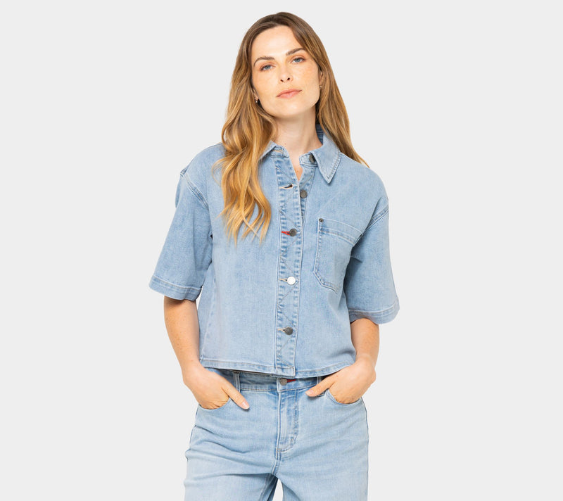 Peace Love World Short-Sleeve Denim Jacket — View 8