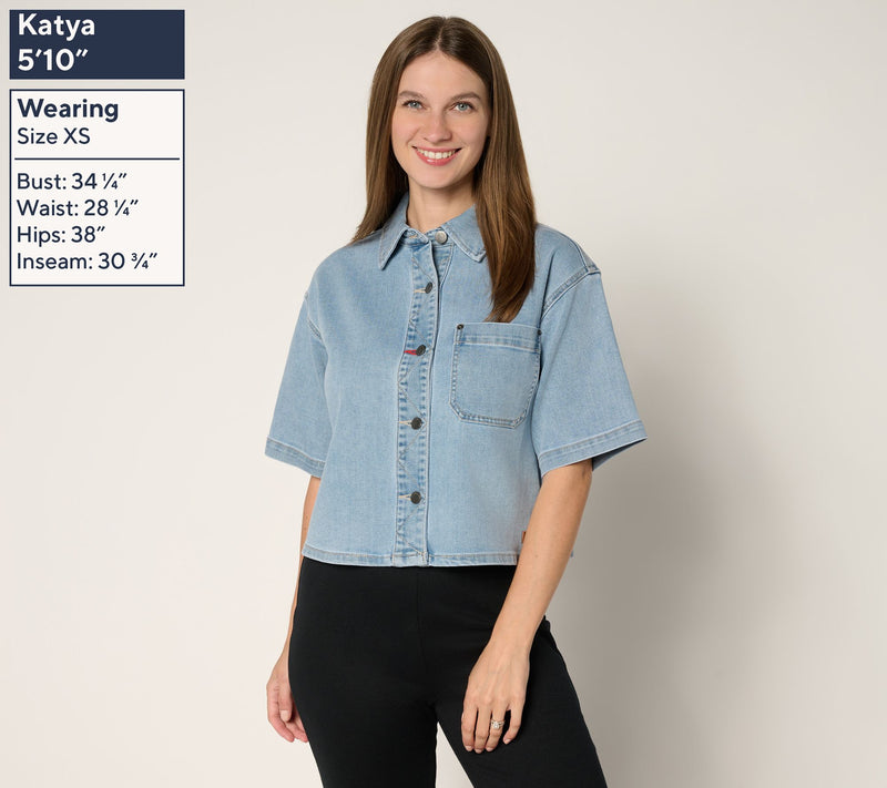 Peace Love World Short-Sleeve Denim Jacket — View 3