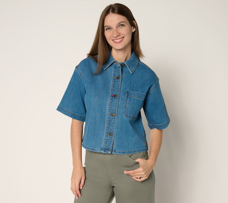 Peace Love World Short-Sleeve Denim Jacket — View 11
