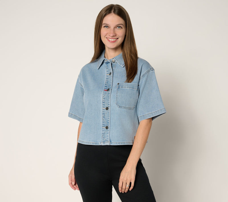 Peace Love World Short-Sleeve Denim Jacket — View 12