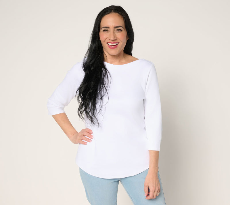 Martha Stewart Signature Bateau Neck 3/4 Sleeve Top — View 13