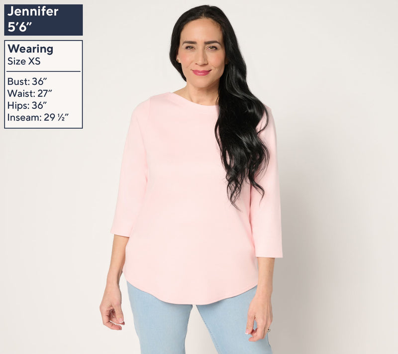 Martha Stewart Signature Bateau Neck 3/4 Sleeve Top — View 4