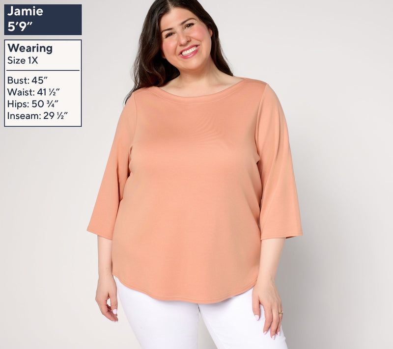 Martha Stewart Signature Bateau Neck 3/4 Sleeve Top — View 3