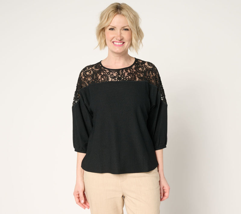 BEAUTIFUL by Lawrence Zarian The Holly Lace Crew Neck 3/4 Sleeve Top — View 9