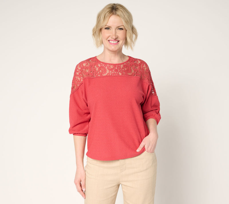 BEAUTIFUL by Lawrence Zarian The Holly Lace Crew Neck 3/4 Sleeve Top — Main view