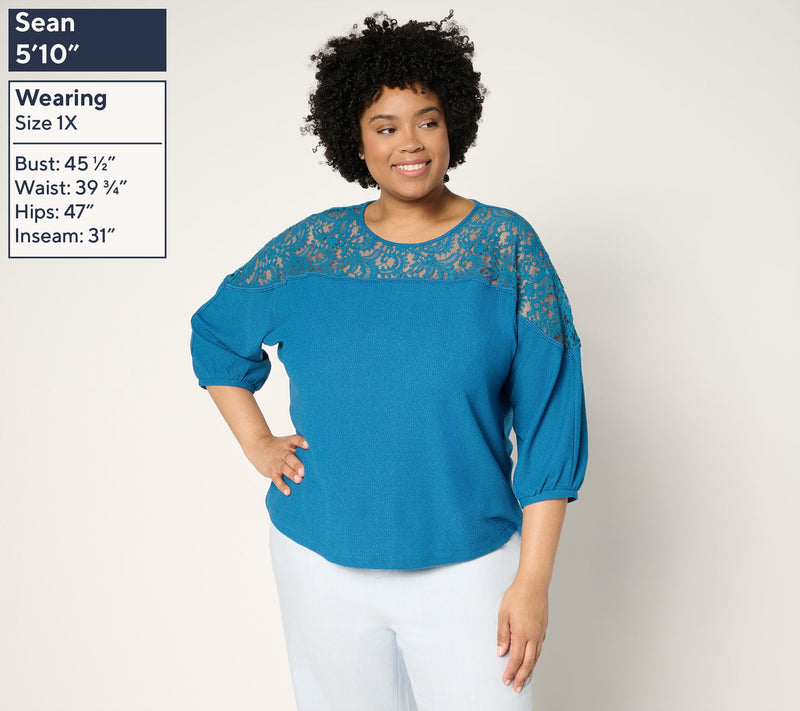 BEAUTIFUL by Lawrence Zarian The Holly Lace Crew Neck 3/4 Sleeve Top — View 10