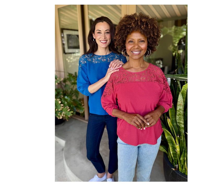 BEAUTIFUL by Lawrence Zarian The Holly Lace Crew Neck 3/4 Sleeve Top — View 15