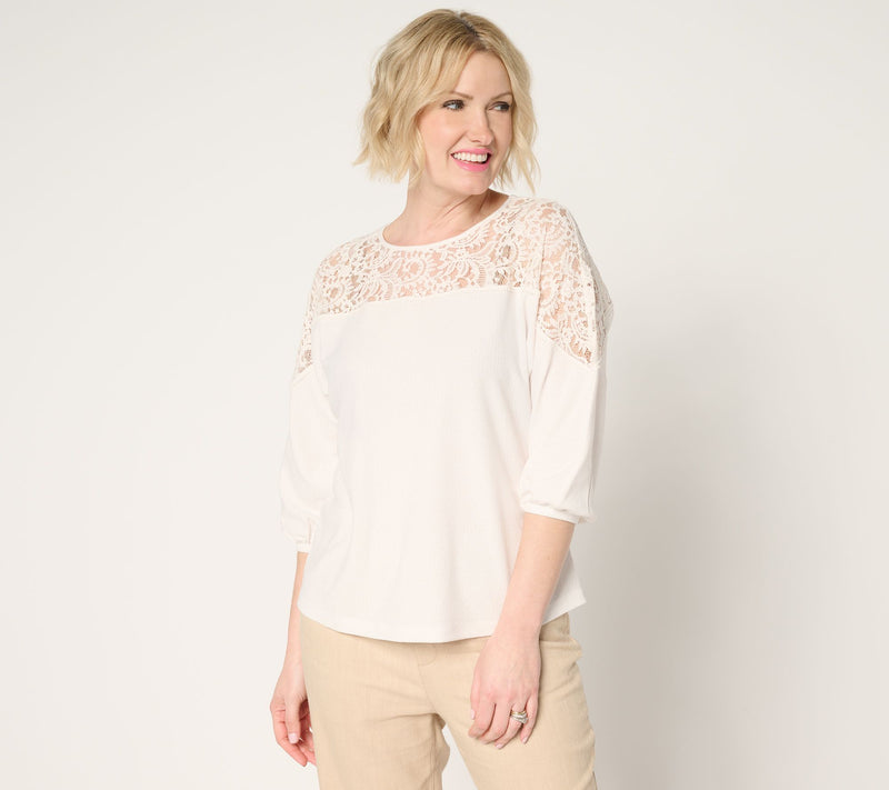 BEAUTIFUL by Lawrence Zarian The Holly Lace Crew Neck 3/4 Sleeve Top — View 5