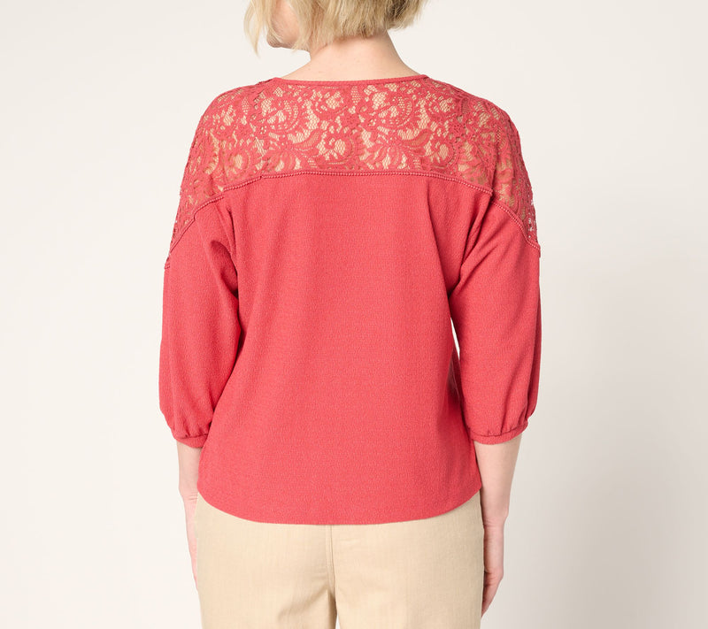 BEAUTIFUL by Lawrence Zarian The Holly Lace Crew Neck 3/4 Sleeve Top — View 12
