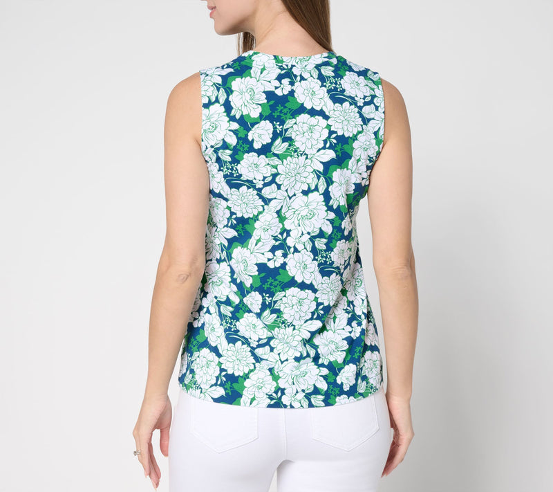 Isaac Mizrahi Live! Placement Print Button Front Sleeveless Top — View 10