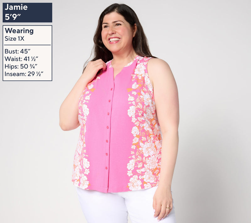 Isaac Mizrahi Live! Placement Print Button Front Sleeveless Top — View 8