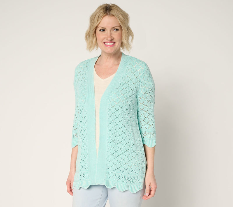 Denim & Co. Regular 100% Cotton Pointelle Cardigan — View 3
