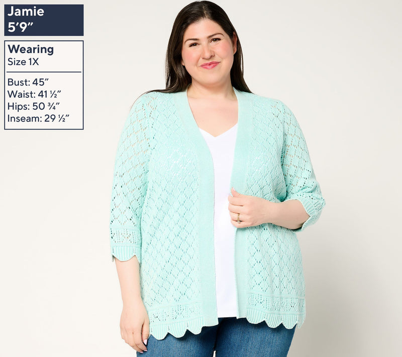 Denim & Co. Petite 100% Cotton Pointelle Cardigan — View 10