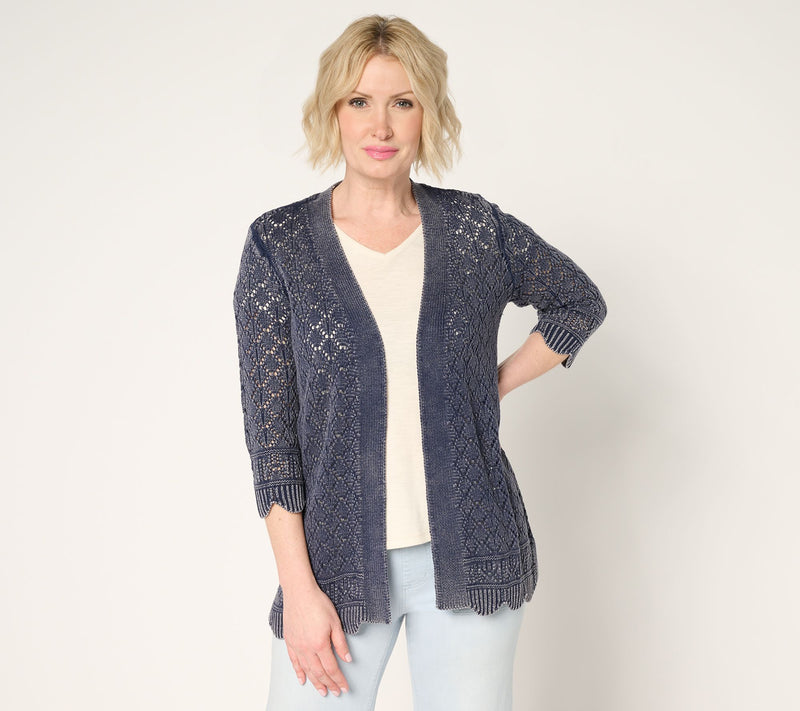 Denim & Co. Petite 100% Cotton Pointelle Cardigan — View 5
