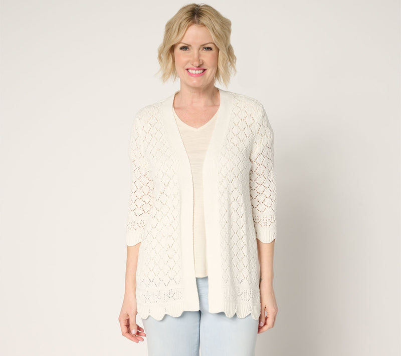 Denim & Co. Petite 100% Cotton Pointelle Cardigan — View 7