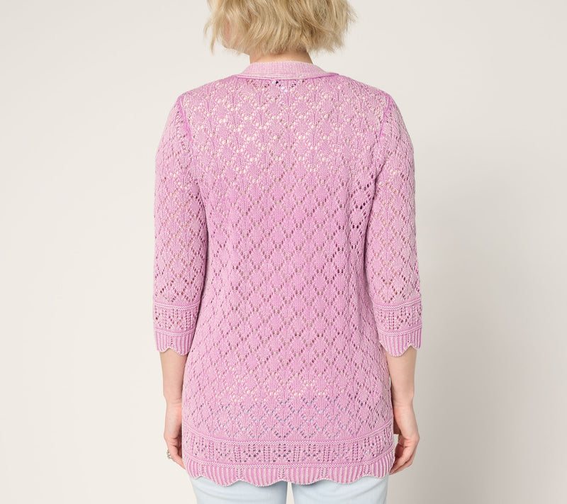 Denim & Co. Petite 100% Cotton Pointelle Cardigan — View 12