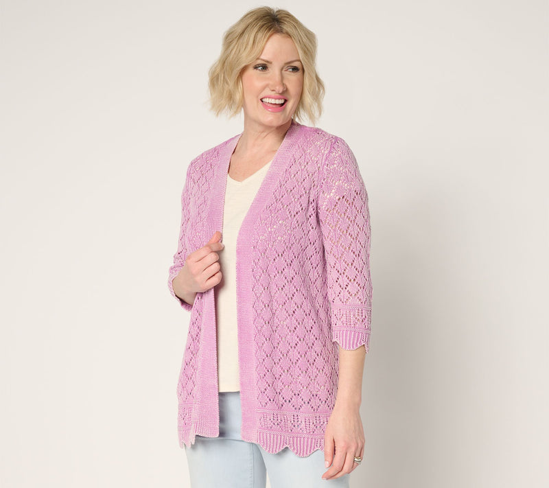 Denim & Co. Petite 100% Cotton Pointelle Cardigan — View 9