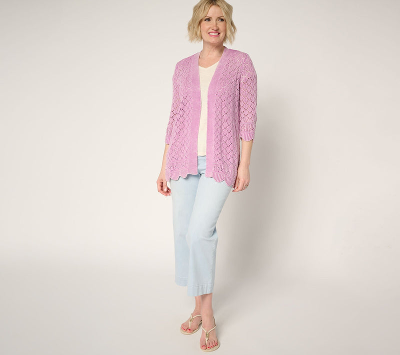 Denim & Co. Petite 100% Cotton Pointelle Cardigan — View 13