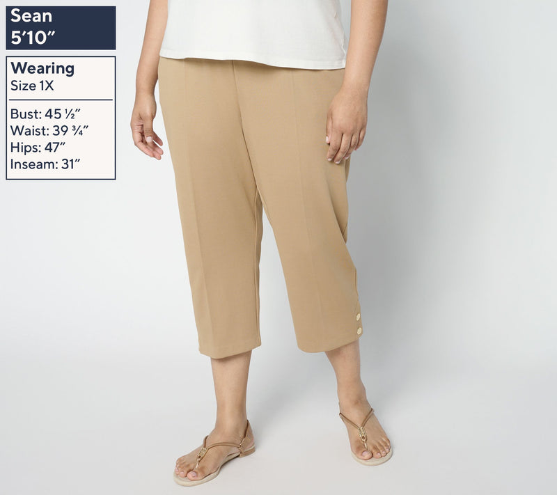 Isaac Mizrahi Live! Petite Texture Knit Crop Pants with Snap Trim — View 10