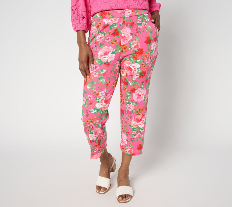 Isaac Mizrahi Live! Petite Texture Knit Crop Pants with Snap Trim — Main view