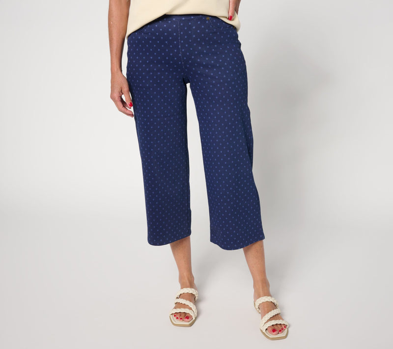 Denim & Co. Regular Comfy Knit Air Star Print Wide Leg Jeans — View 9