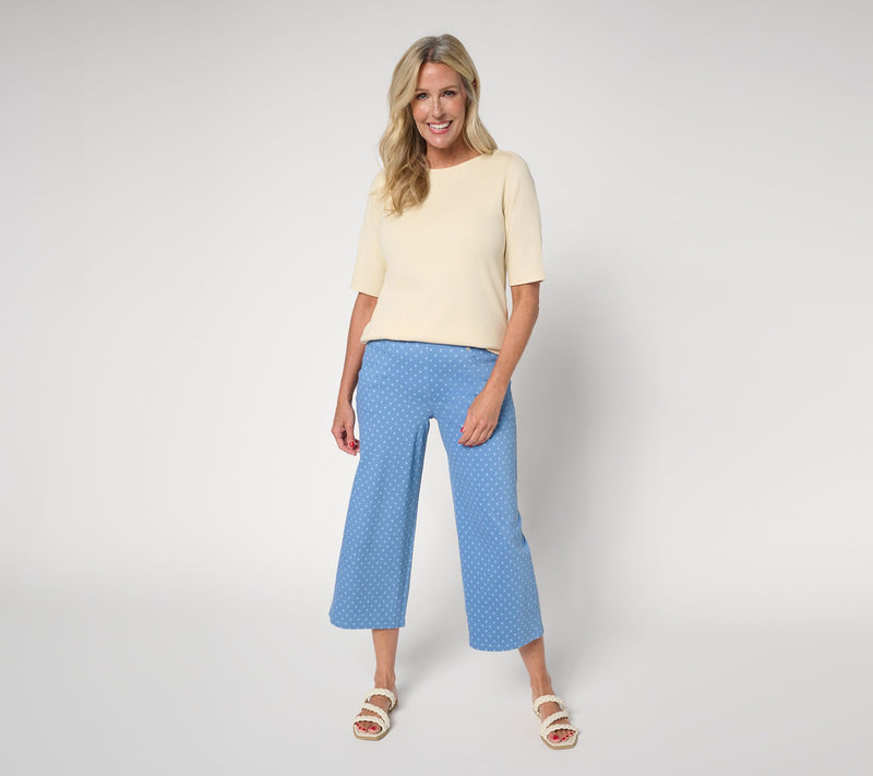 Denim & Co. Regular Comfy Knit Air Star Print Wide Leg Jeans — View 15