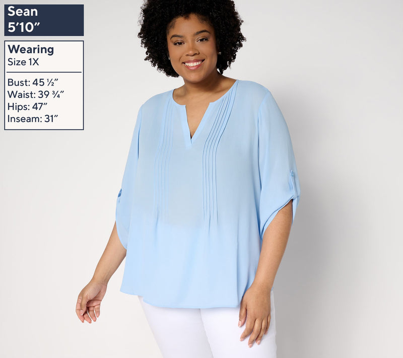 Joan Rivers Georgette Split V-Neck Pintuck Blouse — View 2