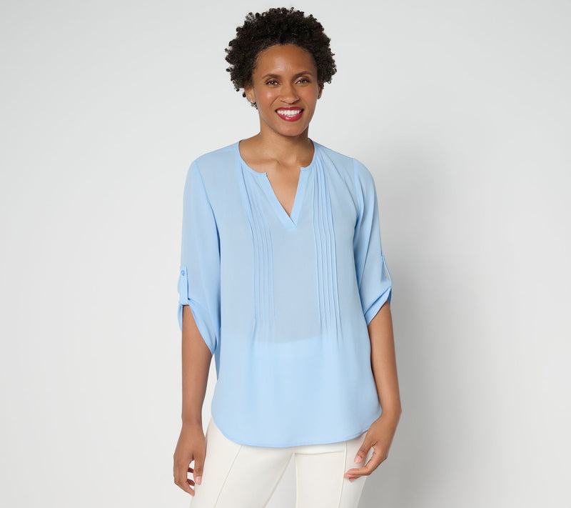Joan Rivers Georgette Split V-Neck Pintuck Blouse — View 15