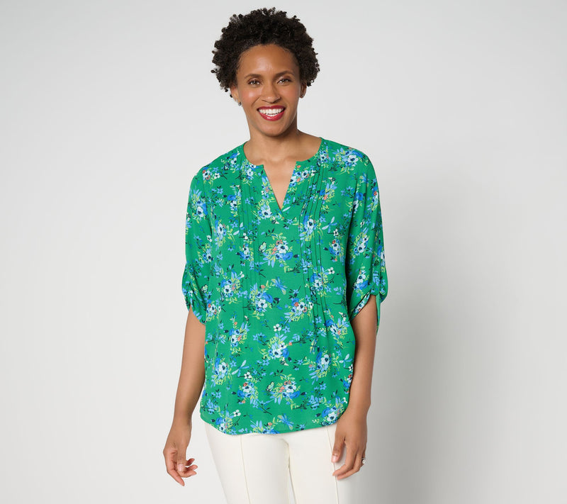 Joan Rivers Georgette Split V-Neck Pintuck Blouse — View 16
