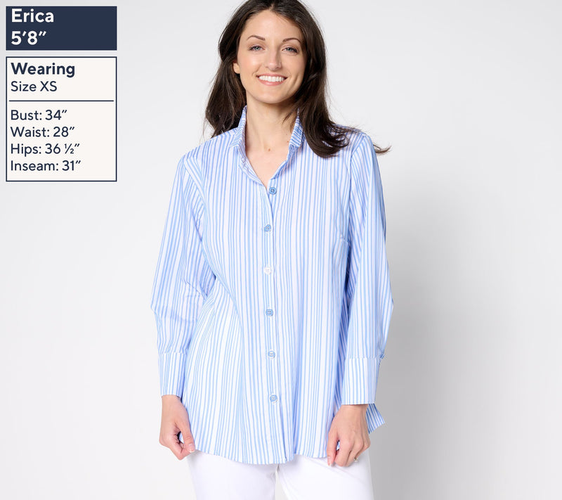 Joan Rivers Stretch Woven Textured Stripe Button-Front Shirt — View 4
