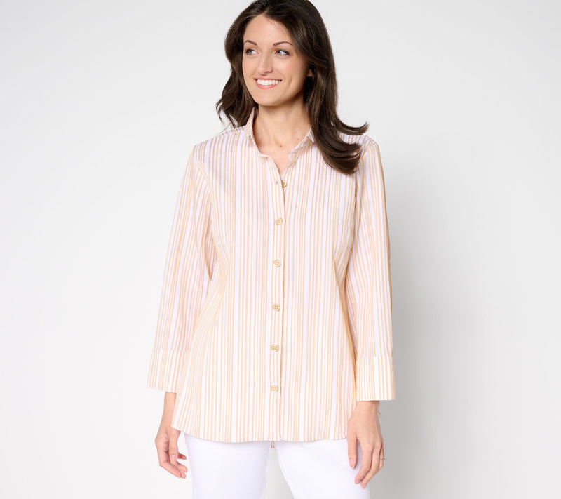 Joan Rivers Stretch Woven Textured Stripe Button-Front Shirt — View 12