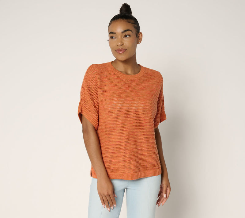 Joan Rivers Open Knit Dolman Short-Sleeve Sweater — Main view