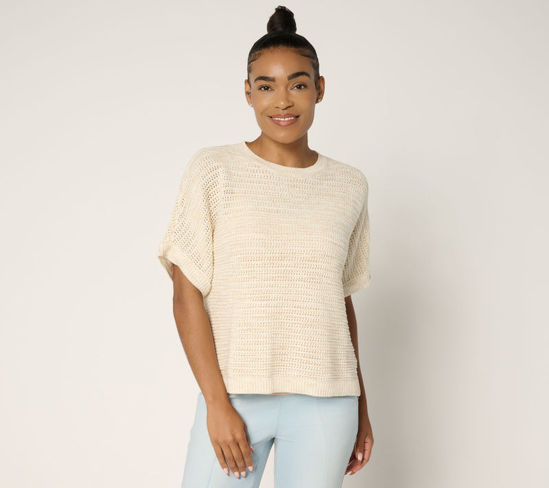 Joan Rivers Open Knit Dolman Short-Sleeve Sweater — View 12