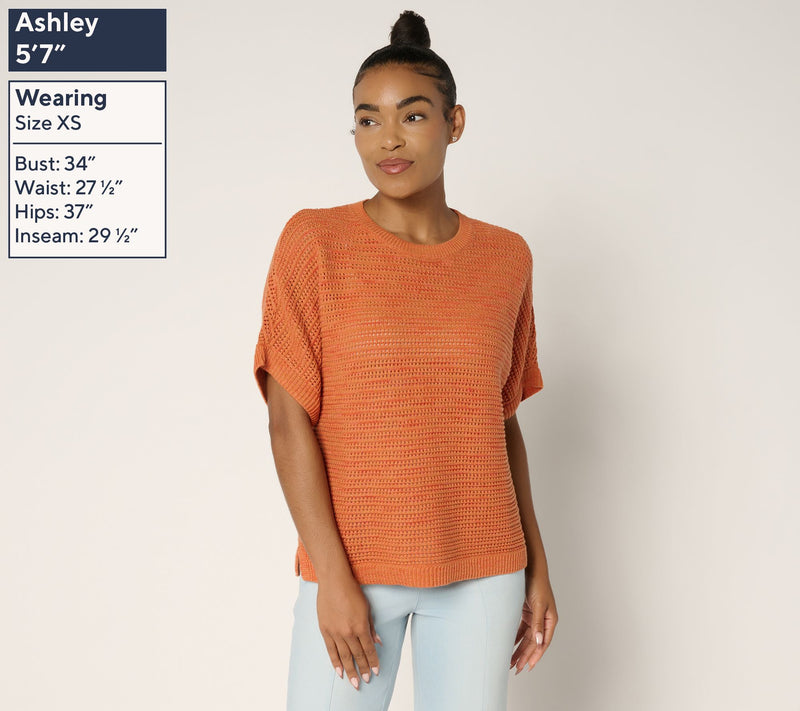 Joan Rivers Open Knit Dolman Short-Sleeve Sweater — View 3