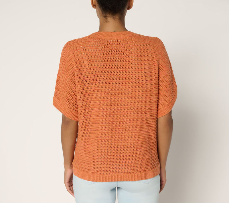Joan Rivers Open Knit Dolman Short-Sleeve Sweater — View 4
