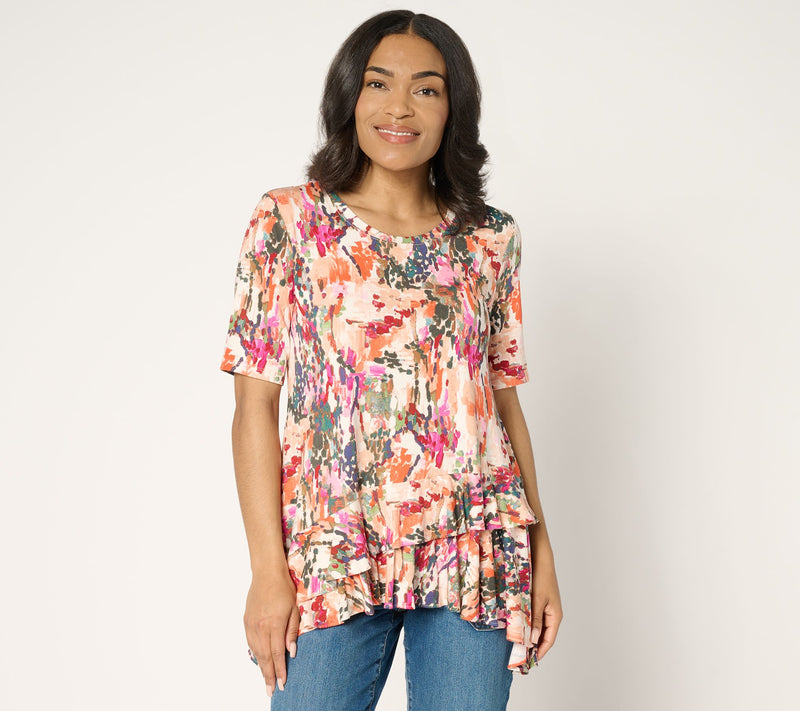 LOGO by Lori Goldstein Rayon 230 Knit Ruffle Hem Top — Main view