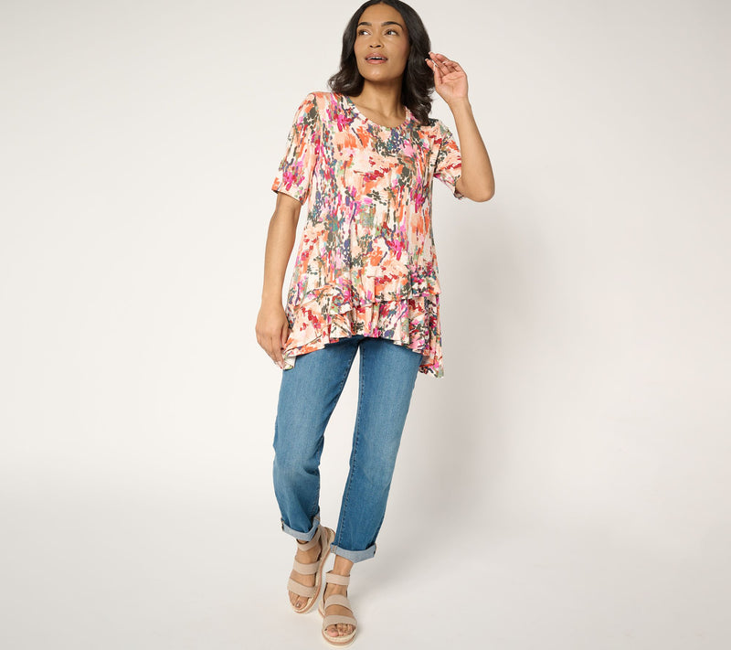 LOGO by Lori Goldstein Rayon 230 Knit Ruffle Hem Top — View 5