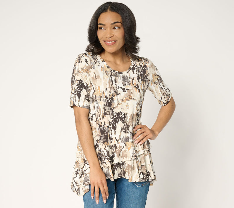 LOGO by Lori Goldstein Rayon 230 Knit Ruffle Hem Top — View 12