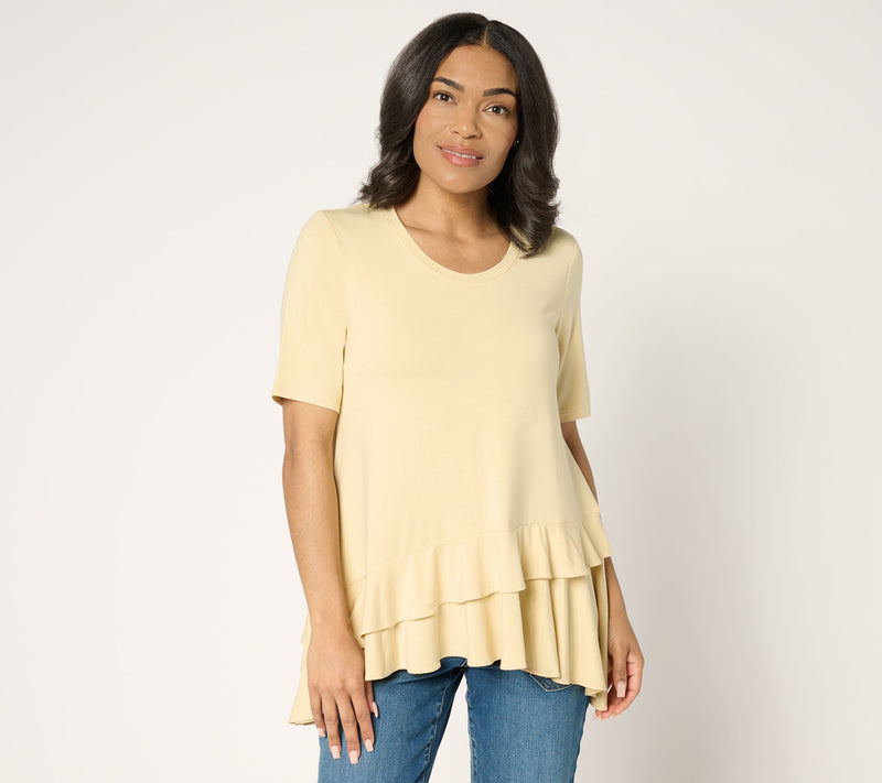LOGO by Lori Goldstein Rayon 230 Knit Ruffle Hem Top — View 15